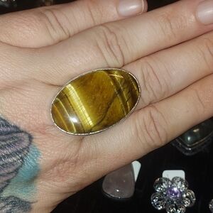 Gigantic Tiger's Eye Statement Ring Size 10